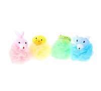 PENIKOKO 4Pcs Cartoon Bath Loofah Sponges Exfoliating Shower Puff for Adults Soft Practical Bath Accessories Includes Yellow Duck Pink Rabbit