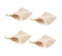 PENIKOKO 4pcs Cotton Linen Soap Bag Set 11x14cm Drawstring Soap Saver Pouches Exfoliating Mesh Net for Travel and Shower Use