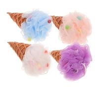 PENIKOKO 4Pcs Ice Cream Bath Sponge for Exfoliating Loofahs Thickened Soft Body Scrubbers for Deep Cleansing and Rich Portable Shower Puff Gift White Blue Purple Pink