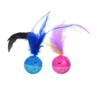 PENIKOKO 4pcs Interactive Cat Bell Balls with Plume, Built-in Bell Rolling for Indoor Cats, Blue and Pink Paw Print Design for Kitten Play and Chewing