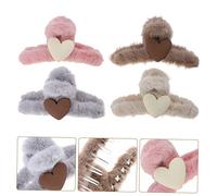 PENIKOKO 4pcs Plush Heart Hair Clips Large Cross Shark Jaw Clamps Soft Fashion Hair Accessories for Women Non Damaging Hairstyling Clamps for Daily Use and Makeup Random Color