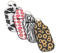PENIKOKO 4pcs Portable Travel Bottle Keychain Holders Leakproof Hand Gel Sleeve with Stylish Animal Prints for Outdoor School Camping