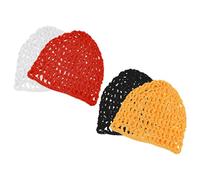 PENIKOKO 4pcs Reusable Crochet Knit Mesh Caps Turban Night Cover for Sleeping Women Hair Net Crocheted Beanie for Curly Long Hair Weaving