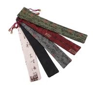 PENIKOKO 5pcs Folding Hand Fan Covers Cotton Pouch Handmade Fan Holder for Cultural Events Traditional Style Storage Bags in Khaki Gray Black Red Green