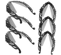 PENIKOKO 6pcs Charming Black Flower Hair Clips Large 14cm and Medium 11cm Plastic Banana Barrettes Strong Hold Hairpins for Women and Girls Everyday Use