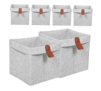 PENIKOKO 6pcs Collapsible Felt Storage Bins with Handles Light Grey Folding Organizer Boxes for Wardrobe Nursery Clothes and Laundry Portable Organizer Cubes for Home and Office