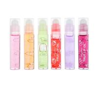 PENIKOKO 6pcs Moisturizing Fruit Lip Balm Set with Rollerball Lip Oil Gloss in Peach Orange Avocado Strawberry Grape Cherry Flavors