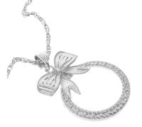 PENIKOKO 6x Magnifying Glass Necklace for Women, Silver Metal Pendant Sweater Necklace Bow, Portable Hanging Reading Magnifier Jewelry for Small Text and Instruction Viewing