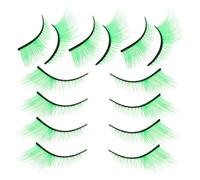 PENIKOKO 7pairs Voluminous Green Glitter Eyelashes Extra Long Natural False Lashes for Halloween Stage Makeup