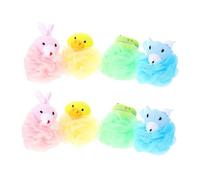 PENIKOKO 8pcs Cartoon Animal Bath Balls for Supple PE Bath Flowers with Adorable Duck Rabbit Frog Bear Designs Safe Skin-Friendly Mesh for Cleaning