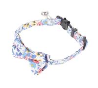 PENIKOKO Adjustable Bowknot Cat Collar Wide Cotton Neck Belt with Festive Blue White Floral Design Breathable Soft Pet Accessory for Christmas Party Decoration