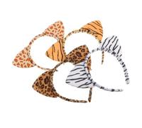 PENIKOKO Animal Ear Hair Hoop 4pcs Set Leopard Cat Tiger Zebra Giraffe Print Furry Headbands for Boys and Girls Party Cosplay Hair Accessories