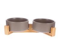 PENIKOKO Ceramic Elevated Cat Feeding Holder with Wooden Stand Non Slip Double Pet Food and Water Bowls for Cats and Dogs Medium Grey Bowls for Comfortable and Healthy Dining
