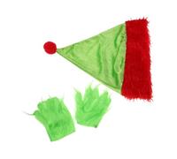 PENIKOKO Christmas Santa Hat and Green Furry Monster Gloves Set Soft Holiday Costume Accessories for Halloween Party Role Play and Festive Celebrations