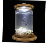 PENIKOKO Creative Ecological Micro Landscape Decorative Aquarium Tank for Desktop and Office Tempered Glass Fish Bowl with Rotating Round Design and LED Iron Tree Indoor Outdoor Fish Tank