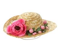 PENIKOKO Dog Straw Hat with Flower Shape, Beige Hawaii Style Sun Hat for Puppies, Sturdy Straw Material Or Celebrating Your Dog's Birthday