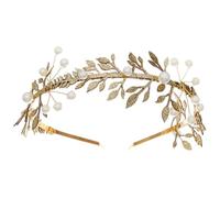 PENIKOKO Elegant Pearl and Gold Leaf Wedding Headband Bridesmaid Hair Accessory Comfortable Greek Style Bridal Headpiece for Weddings Bridal Showers Proms and Special Occasions