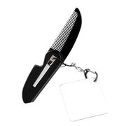 PENIKOKO Folding Beard Comb Fine Tooth Comb Keyring with Square Mirror Small Foldable for Men Travel Grooming Beard Accessories