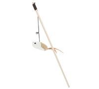 PENIKOKO Interactive Cat Wand with Plumage and Bell Linen Mouse Teaser Stick for Indoor Cats Self-play and Teasing Kitten Sturdy Wooden Rod for Pet Entertainment