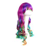 PENIKOKO Japanese Style Women's Rainbow Curly Heat Resistant Wig Adjustable for Cosplay Party Costume Lolita Harajuku Style Synthetic Hair