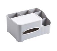 PENIKOKO Multifunctional Desktop Cosmetic Organizer Box with Tissue Storage, Plastic Makeup Storage Case, Gray Napkin Holder for Home Office Desk