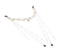 PENIKOKO Olive Leaf Head Chain with Green Rhinestone Tassel Boho Bridal Headpiece for Women Comfortable Fit Wedding Hair Accessory Versatile Forehead Band for Any Occasion