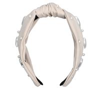PENIKOKO Pearl Jeweled Knotted Headband for Women Heart Beaded Hairband Stylish Hair Accessory for Girls and Women, Cream Color, Comfortable Fit for Daily and Party Wear