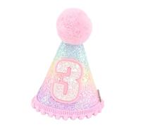 PENIKOKO Rainbow Gradient Birthday Hat for Fuzzy Ball Photo Prop Glitter Cloth DIY Party Accessory for Birthday Celebrations and Themed Parties