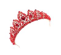 PENIKOKO Red Crystal Tiara Crown Wedding Bridal Headdress for Women Bride Accessories Red Wedding Outfit