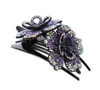 PENIKOKO Shiny Crystal Flower Hair Barrette with Rhinestones Non-slip Large Ponytail Bun Clip for Women and Elegant Hairpin for Weddings Proms Parties and Daily Wear