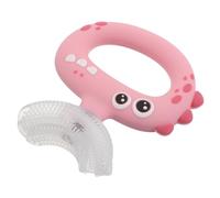 PENIKOKO Silicone Toothbrush for 0-3 Years U-Shaped Soft Bristles Dinosaur Design Pink Training Toothbrush 360° Mouth Cleaning Dental Care