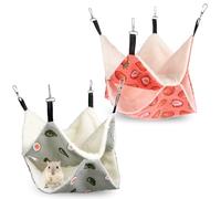 PENIKOKO Small Animal Hanging Hammocks Double-layer Pet Cage Hammock Set with Strawberry and Avocado Design 35x35cm for Ferret Hamster Rat Guinea Pig Cage Accessories