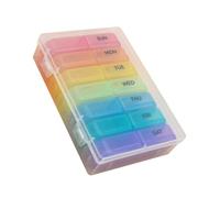 PENIKOKO Small Pill Box Organizer with Double Lids Food-Grade Plastic Weekly Medicine Case for Travel and Purse Rainbow Compartments for Vitamins and Supplements