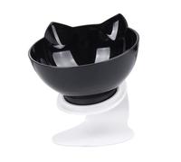 PENIKOKO Tilted Cat Ear Plastic Bowl Neck Protective Pet Feeder Single Drinking Dish Smooth Surface Easy Clean Black
