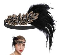 PENIKOKO Vintage 1920s Flapper Decorative Plume Headband for Women, Navy Blue Retro Party Hair Accessory, Wedding and Roaring Twenties Themed Costume Headdress
