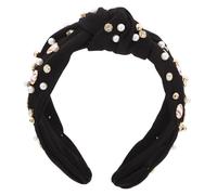 PENIKOKO Wide Knot Baseball Headband for Women Black Wide Fabric Hairband with Pearl Decoration Stylish Minimalist Sports Hair Accessory for Everyday Wear and Valentine's Day Gift