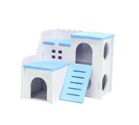 PENIKOKO Wooden Hamster House Double Layer Cottage Safe Pet Hideout for Dwarf Hamsters Blue Wooden Pet House for Rest and Play