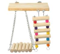 PENIKOKO Wooden Parrot Perch Stand with Ladder and Swing Bird for Cage Training and Playing Hanging Platform for Parrots to Climb Rest and Exercise