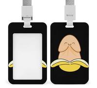 Penis Banana Funny ID Card Badge Holder Vertical Protector Case with Lanyard for Office Work