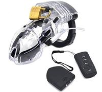 Penis Cage Electric Shock Chastity Belt for Men, Sex E-Stim Chastity Device Chastity Cage with Wireless Remote Control Lock Bondage Fetish Sex Toy (Transparent)