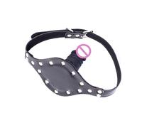 Penis Gag BDSM Head Harness Leather Bondage Slave Muzzle,Sm Adult Sex Toys Silicone Oral Sex Head Open Mouth Gag Ball Black Long 10Cm