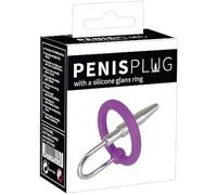 Penis Plug + Silicone Glans Ring Purple, Silver 6.5 cm