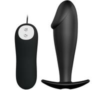 Penis shaped silicone anal plug with 12 vibration modes, Length 140 mm, Width 100 mm, Depth 40 mm, Department Couple, Color Black