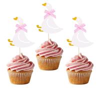 Penitue 12 Pcs Goose Cupcake Toppers, Cute White Goose Birthday Cake Decorations with Bow Funny Party Decorations for Kids Birthday Party Baby Shower (Pink)