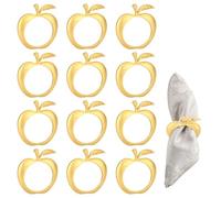 Penitue 12pcs Apple Napkin Rings, Elegant Metal Rosh Hashanah Table Decor for Jewish New Year Wedding Party Thanksgiving & Banquet Table Settings (Gold)