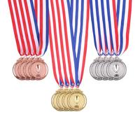 Penitue 12pcs Metal Medals with Trophy Pattern, Zinc Alloy Gold Silver Bronze Medals with Polyester Neck Ribbon for School Award Ceremony Sports Football Competition Winner Children Kids Prize