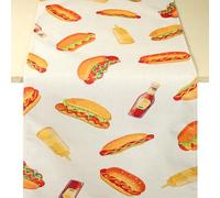 Penitue 13x72in/33x183cm Hot Dog Table Runner, Hot Dog Party Decorations Fast Food Sausage Theme Dining Table Cloth Tablecloth Decor for Indoor Outdoor Kitchen BBQ Supplies Accessories Gift Stuff