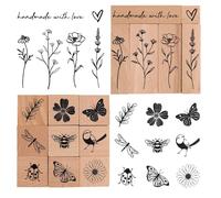 Penitue 15pcs Vintage Wood Rubber Stamp Set, Flower Butterfly Bird Ladybird Plant Handmade with Love Wood Rubber Stamps for Journal Art DIY Scrapbooking Gift Wrapping Crafting Card Making (15 Styles)