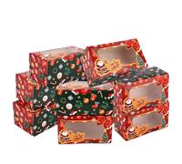 Penitue 25pcs Christmas Foil Cookie Gift Boxes, 16x9x7.5cm/6.3x3.5x3in Colorful Holiday Bakery Gift Packaging with Festive Designs for Cookies Cupcakes Pastries & Party Favors