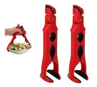 Penitue 2pcs 3-in-1 Hot Plate Grippers, Premium Non-Slip Kitchen Anti-Scalding Clips High Temperature Resistant Kitchen Tongs for Bowl & Plate Lifter and Can Opening (Red)